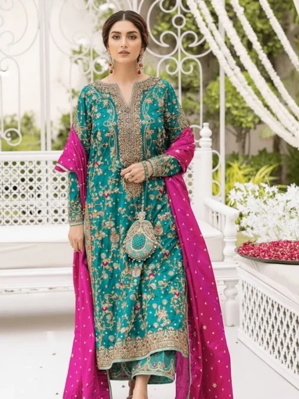 Farah Talib Aziz Seagreen Formal Collection Raw Silk Replica