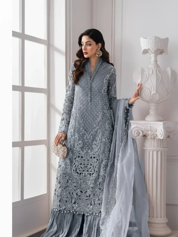 Maria B Silver Formal Gharara Collection Chiffon Replica