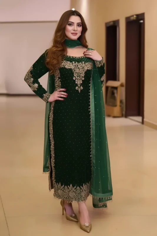 Shrenz Bottle Green Velvet Collection Replica