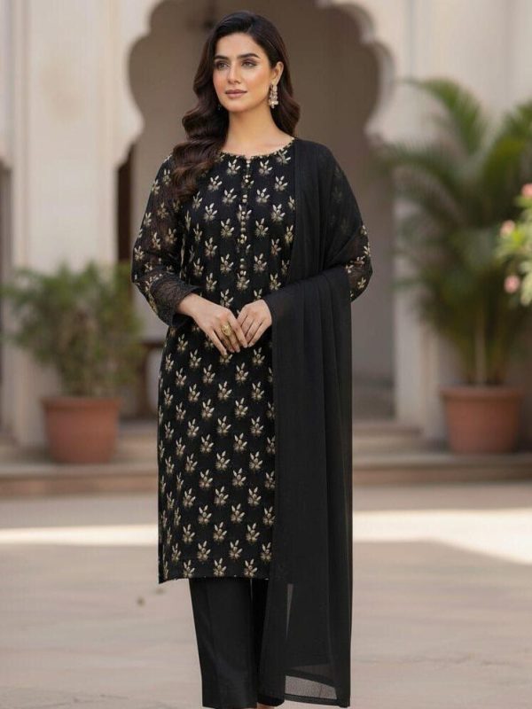 Shrenz Black 3 Piece Luxury Chiffon Collection