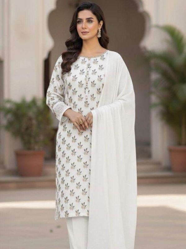 Shrenz White 3 Piece Luxury Chiffon Collection