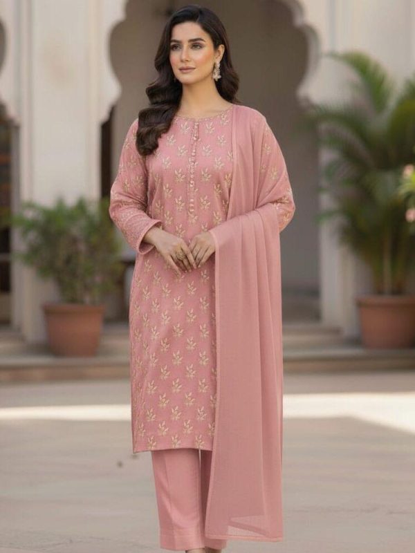 Shrenz Baby Pink 3 Piece Luxury Chiffon Collection