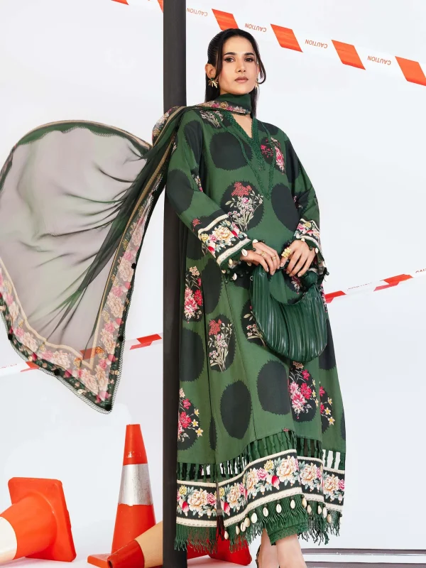 Maria B 3 Piece Green Unstitch Printed Silk Collection Replica