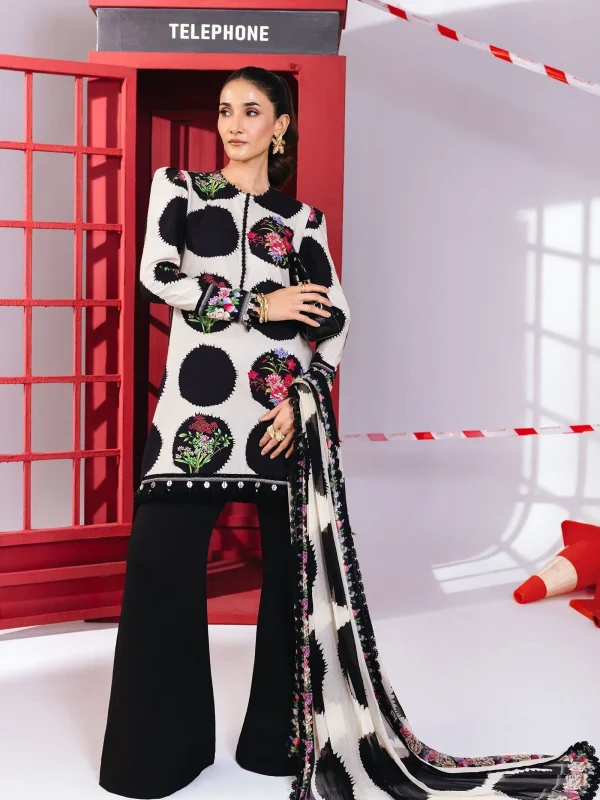 Maria B 3 Piece White Unstitch Printed Silk Collection Replica