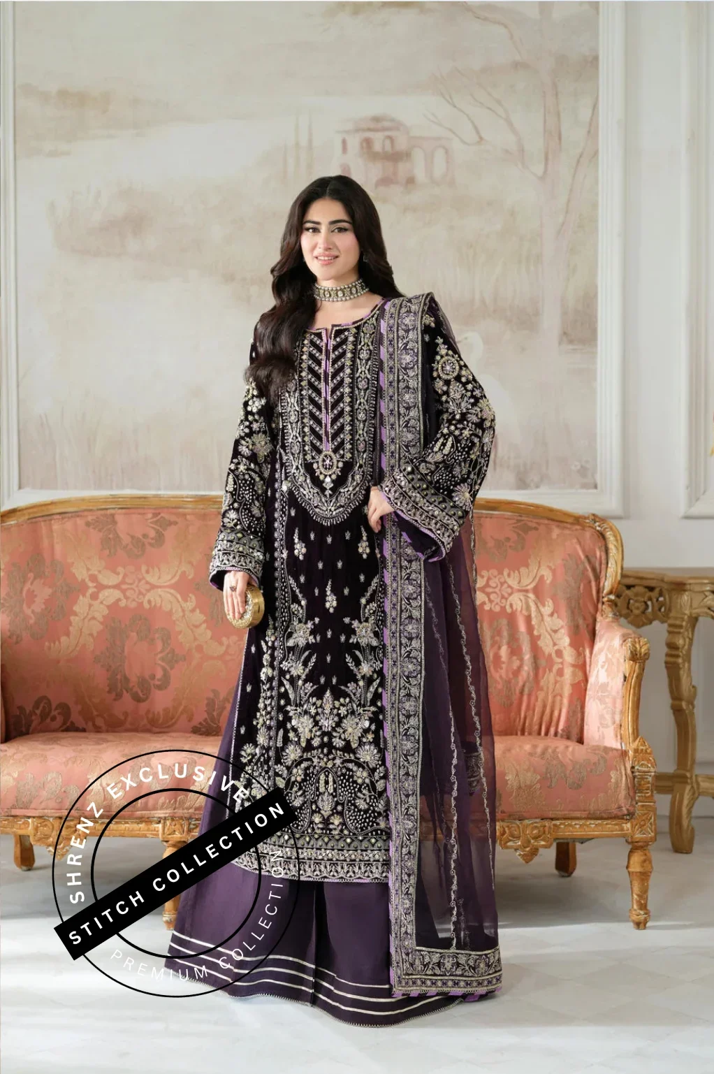 Shrenz 3 Piece Stitched Velvet Pret Collection