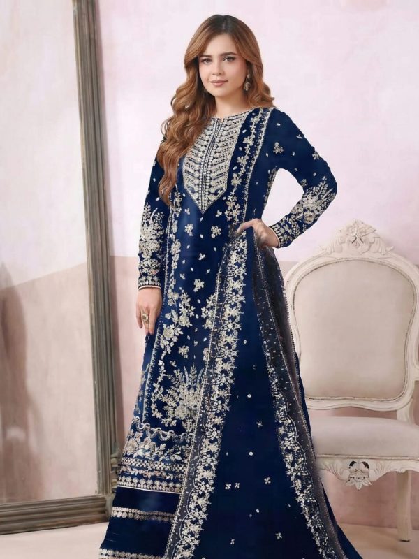 Aneela's Navy Blue Formal Velvet Collection Replica