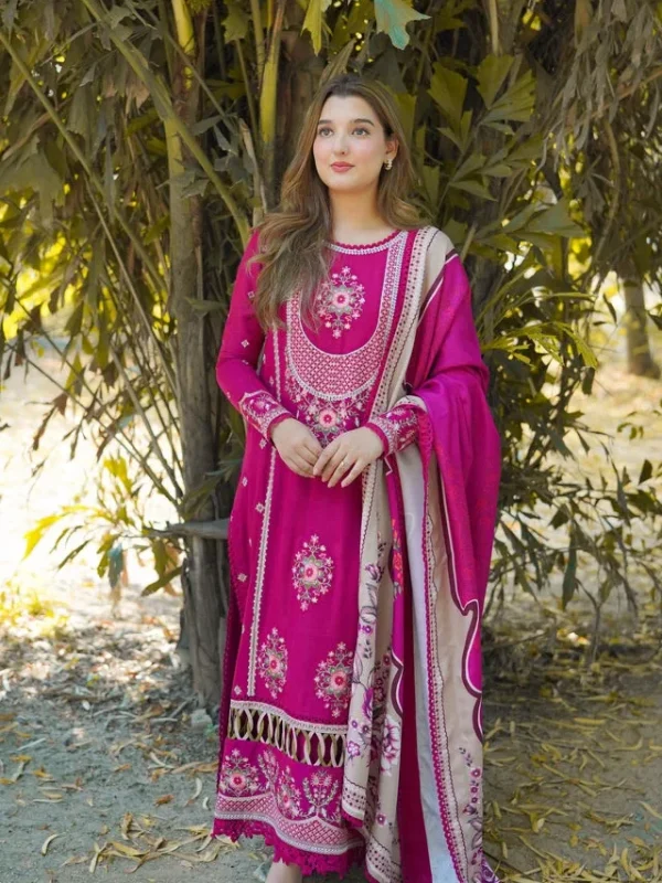 Aneela's Shocking Pink Formal Collection Khaddar Replica