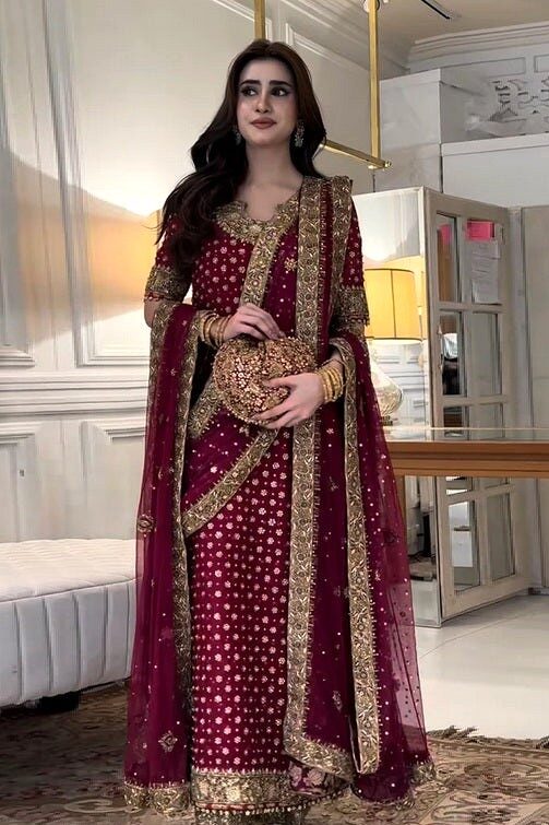 Haris Shakeel Shocking Pink Bridal Collection Chiffon Replica