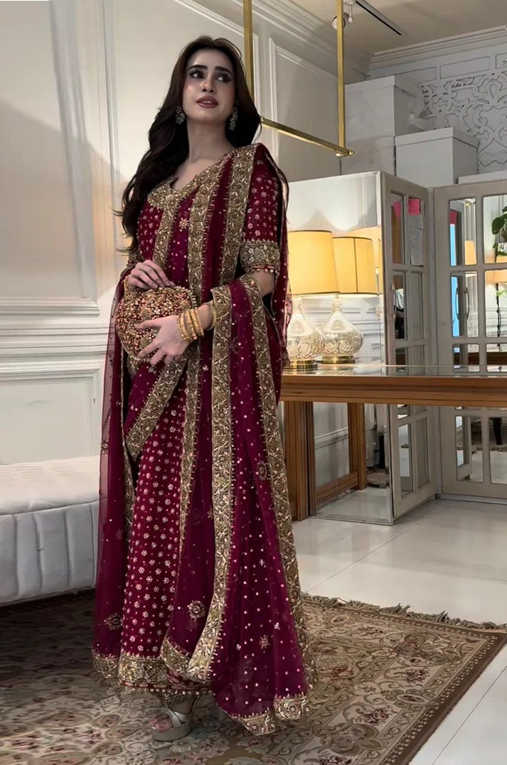 Alternative view of Haris Shakeel Shocking Pink Bridal Collection Chiffon Replica