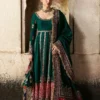 Hussain Rehar Bottle Green Luxury Bridal Collection Indian Raw Silk Maxi Replica