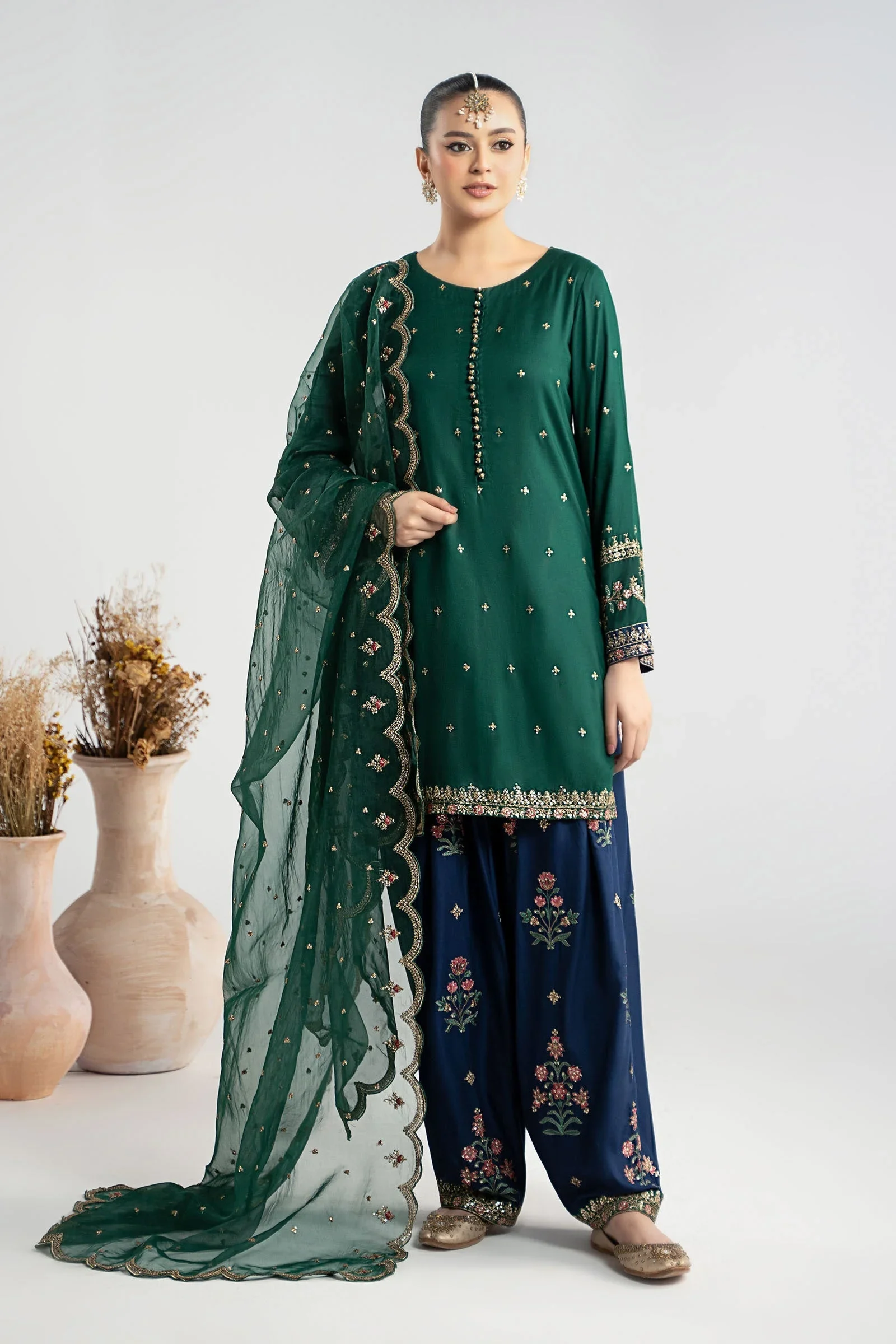 Maria B Green Formal Indian Raw Silk Collection Replica