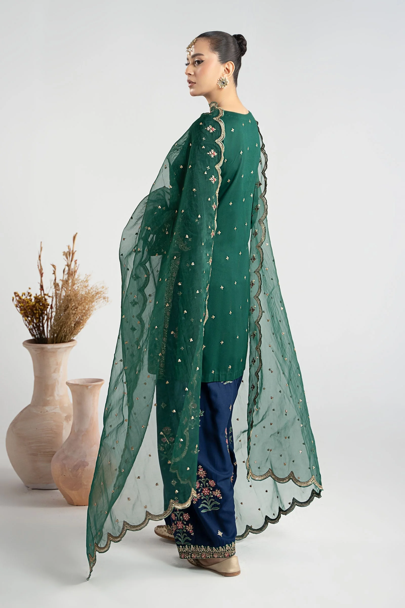 Alternative view of Maria B Green Formal Indian Raw Silk Collection Replica
