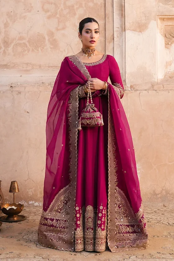 Faiza Saqlain Shocking Pink Bridal Collection Chiffon Maxi Replica