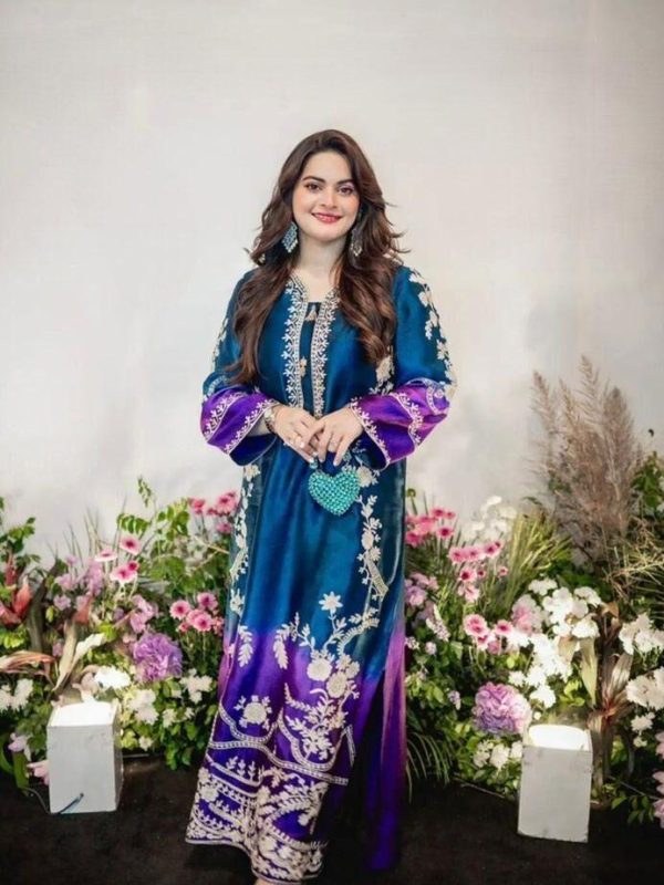 Shrenz 2 Piece Zinc Blue Unstitch Printed Silk Collection Replica