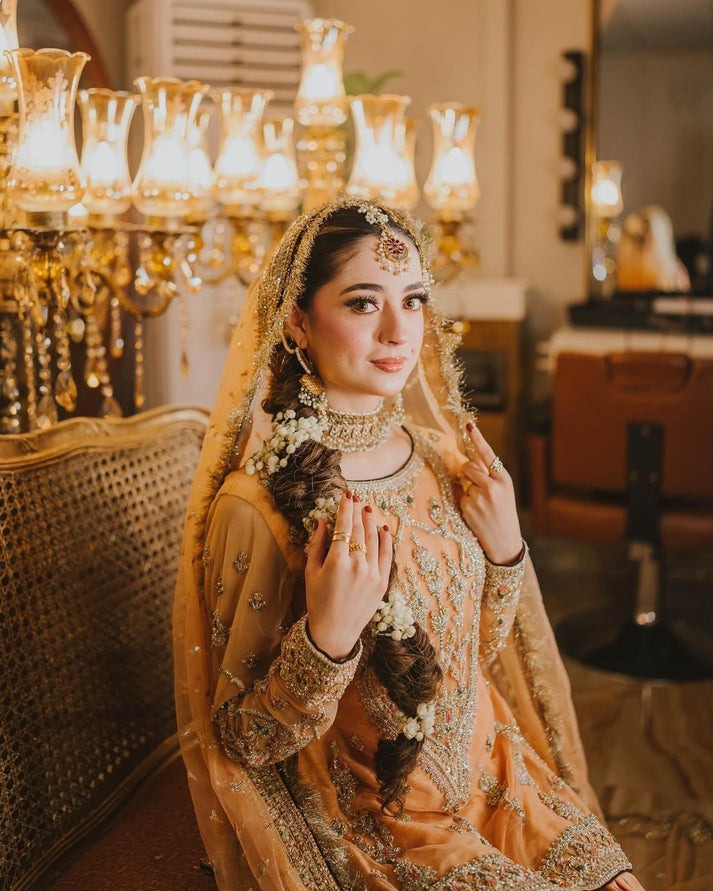 Shrenz Orange Luxury Bridal Collection Chiffon Gharara - Image 4