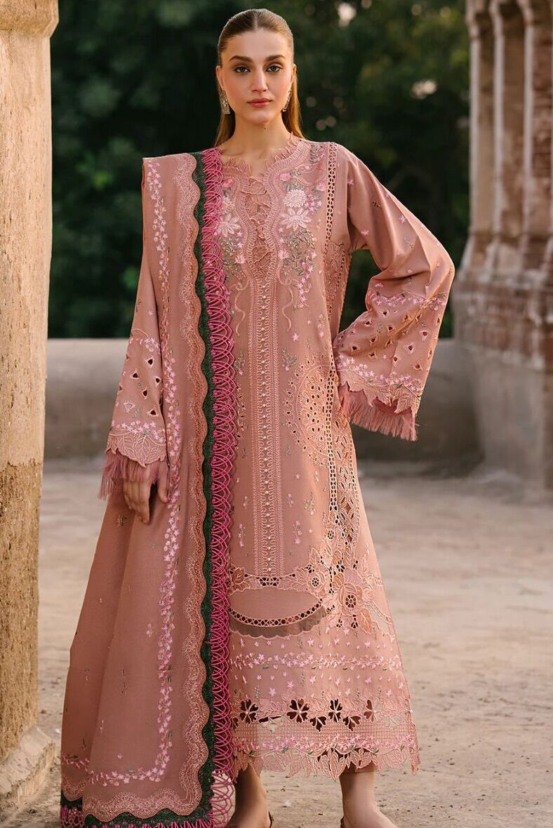 Bin Ilyas Peach Luxury Lawn Collection Replica