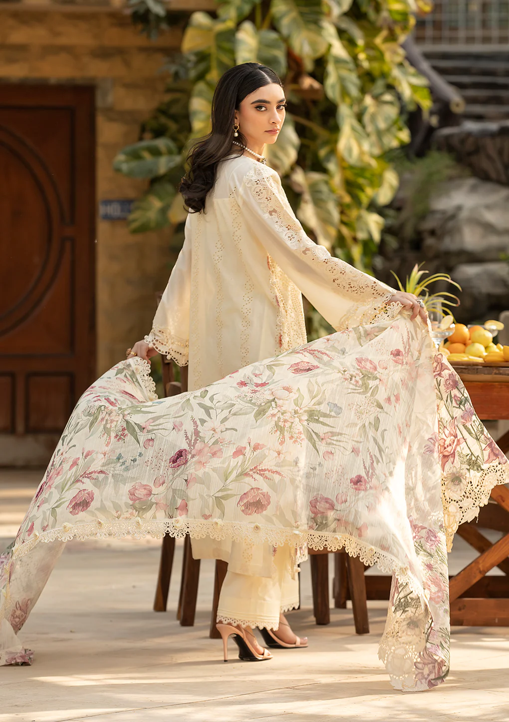 Alternative view of Elaf Cream Luxury Lawn Collection Replica