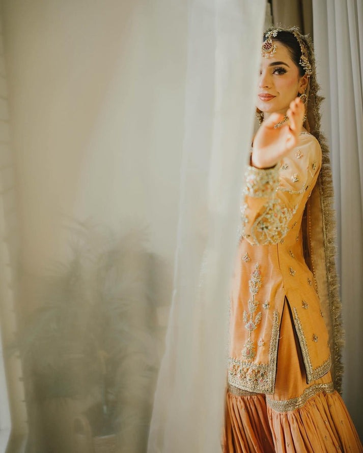 Alternative view of Shrenz Orange Luxury Bridal Collection Chiffon Gharara
