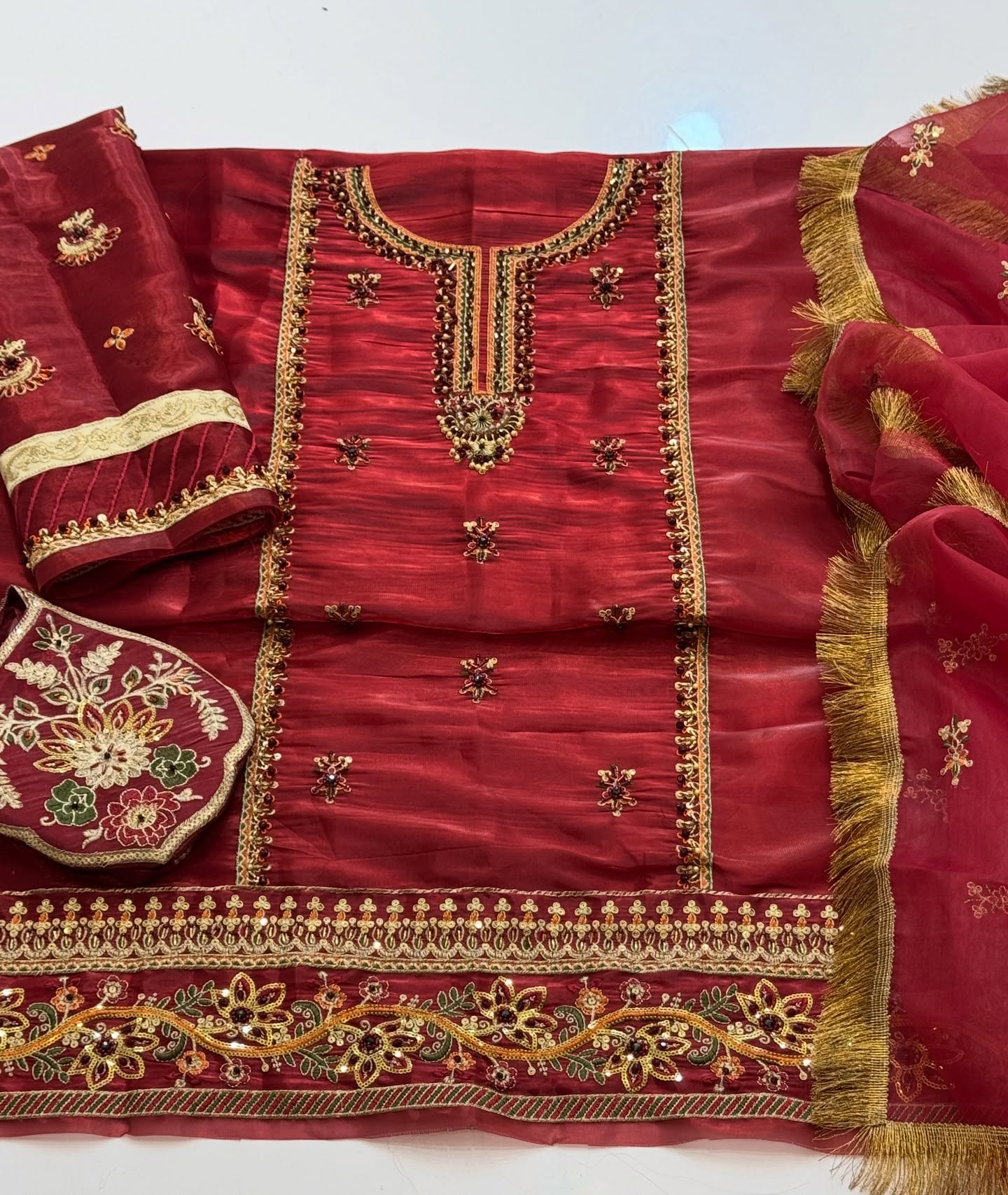 Maria B Maroon Bridal Collection Sheesha Silk Gharara Replica - Image 4