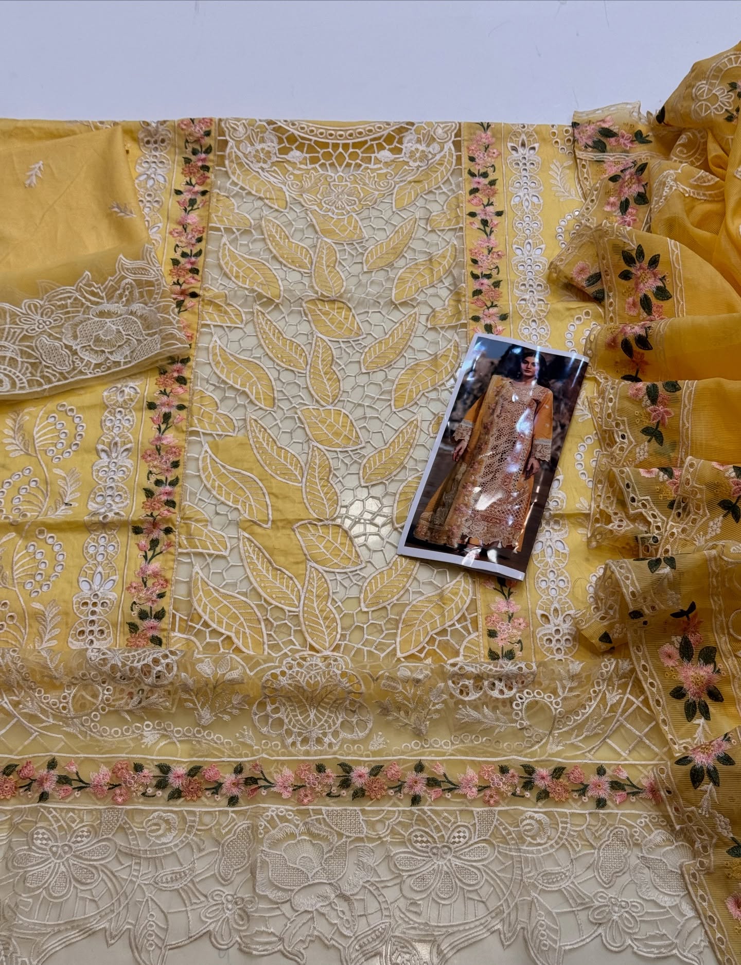 Mahnur Yellow Luxury Lawn Collection Replica - Image 4