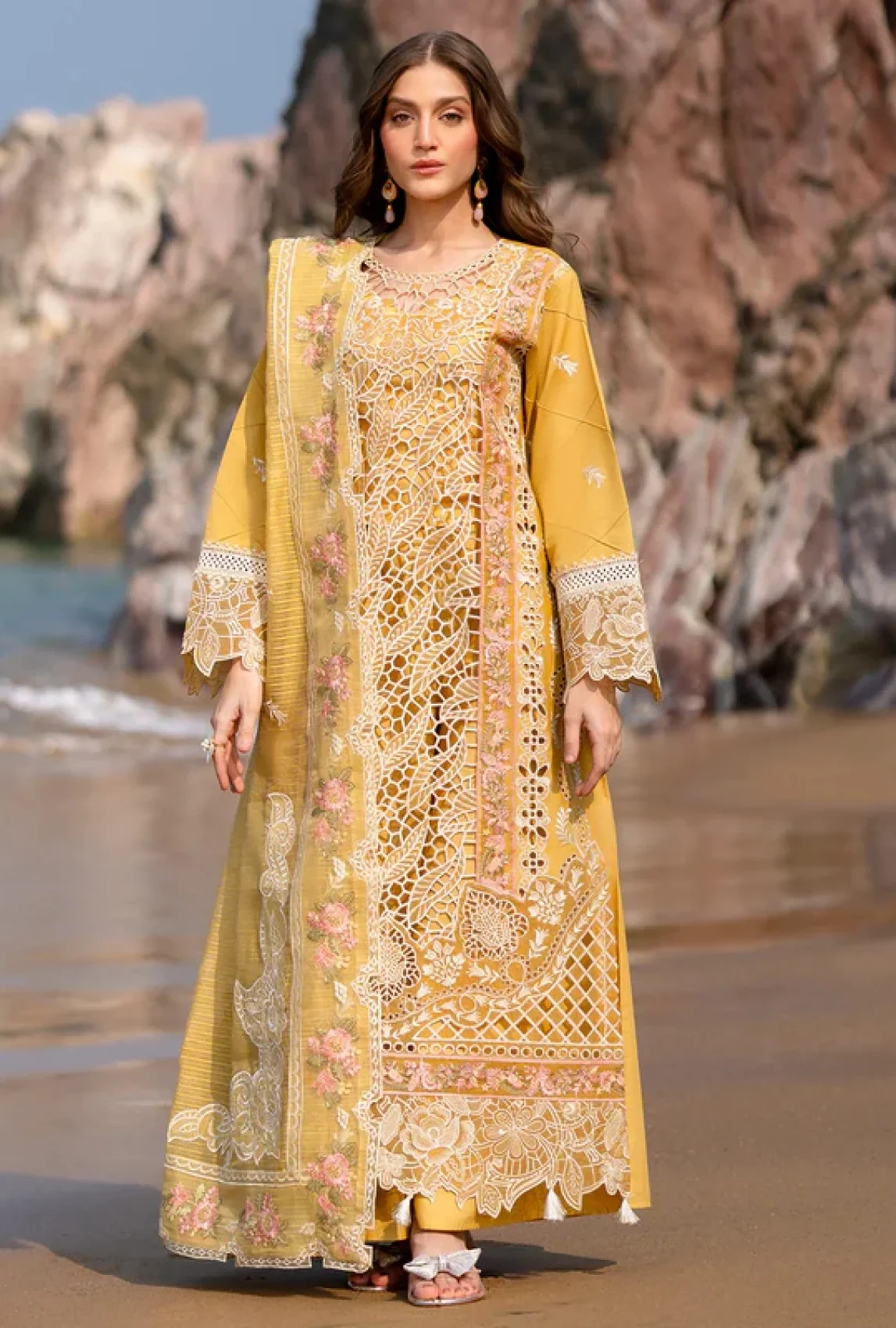 Mahnur Yellow Luxury Lawn Collection Replica