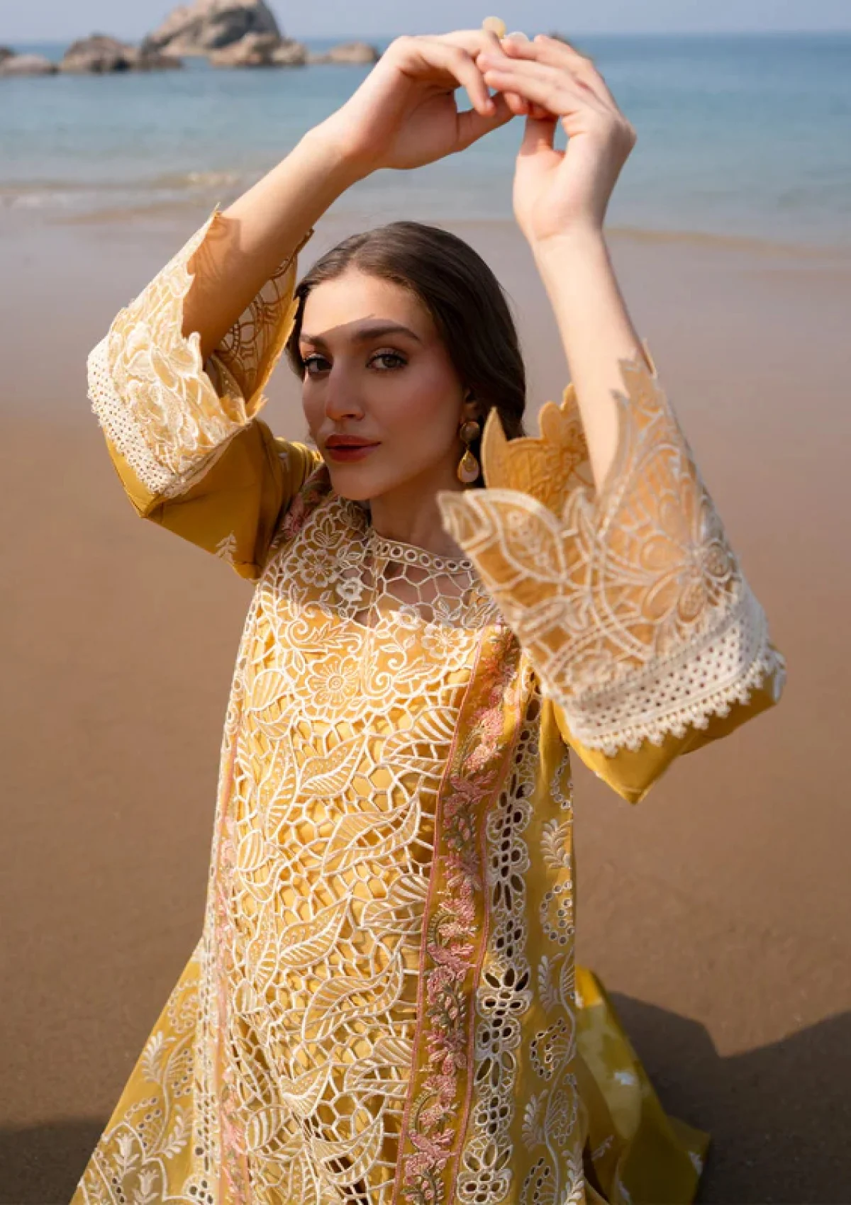 Mahnur Yellow Luxury Lawn Collection Replica - Image 3