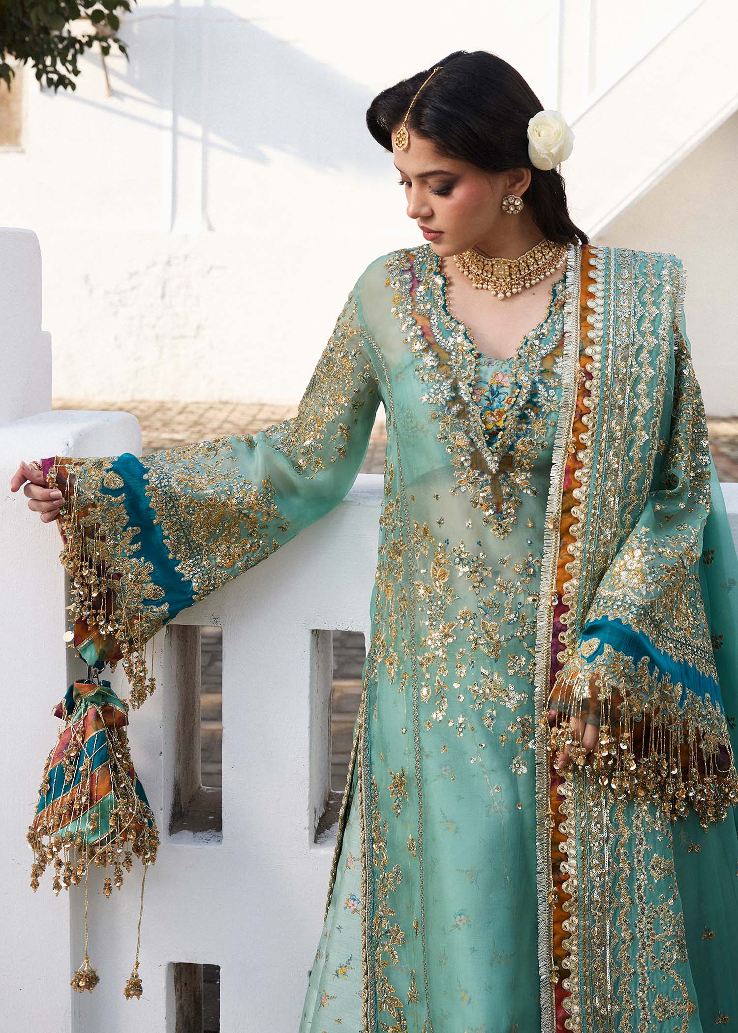 Alternative view of Hussain Rehar Sea Green Lehenga Collection Organza Replica