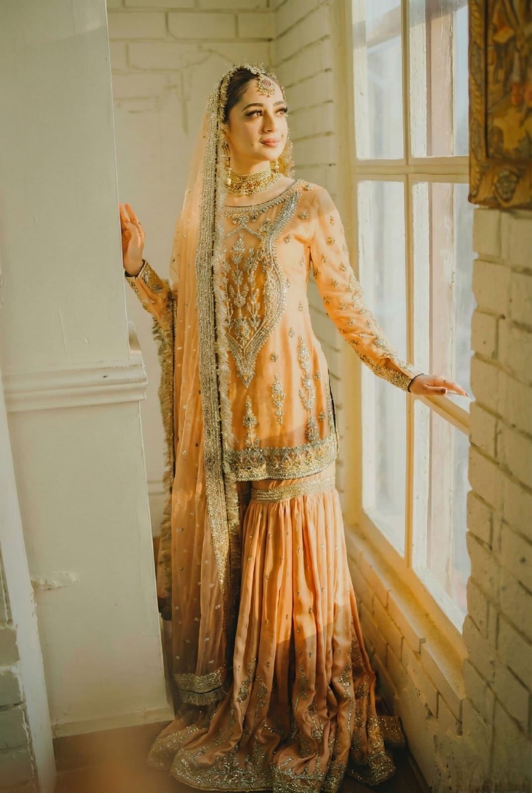 Shrenz Orange Luxury Bridal Collection Chiffon Gharara