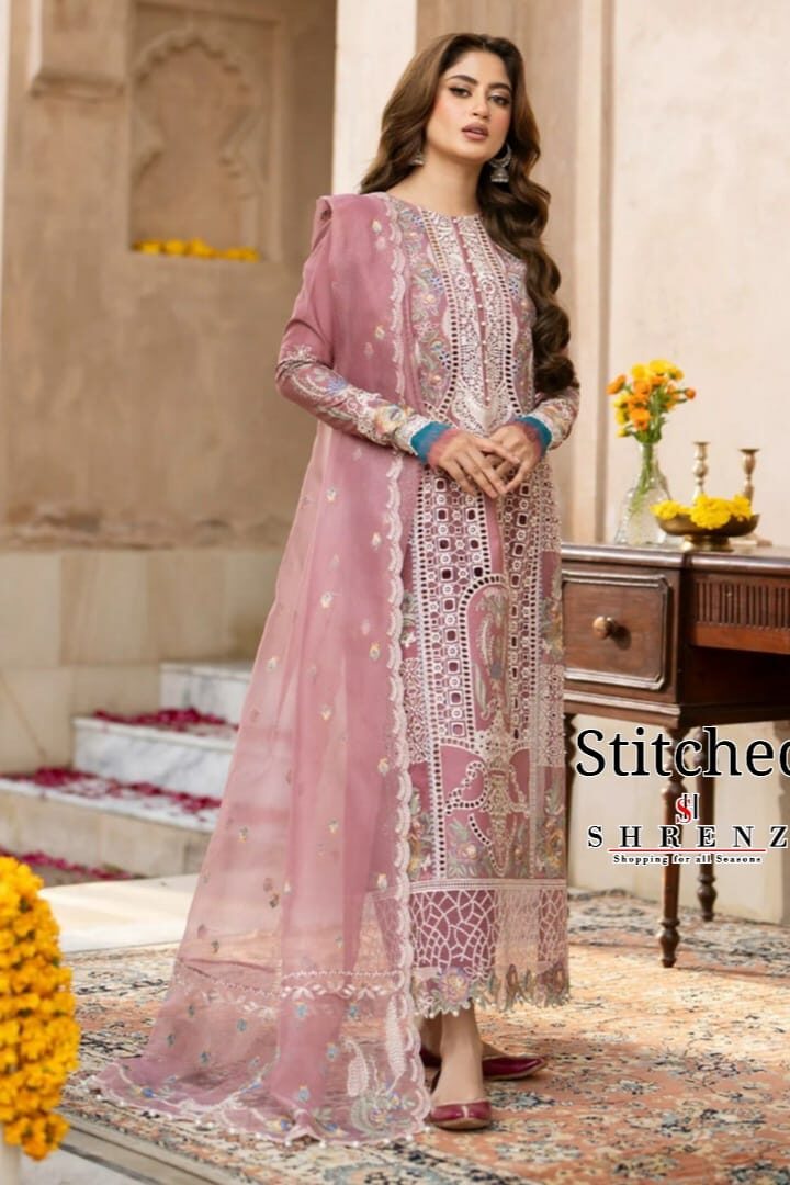 Shrenz 3 Piece Stitched Pink Lawn Pret Collection