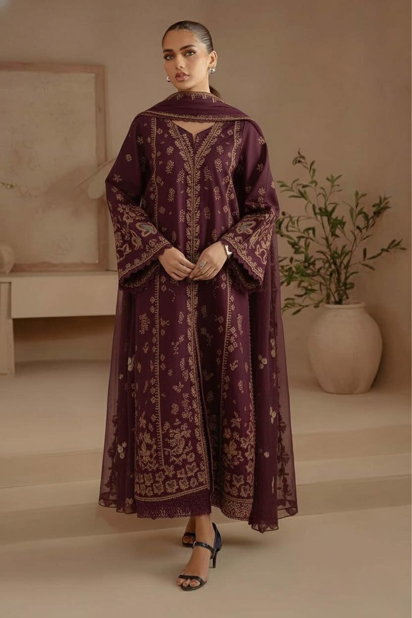 Shrenz Maroon Luxury Lawn Collection Replica