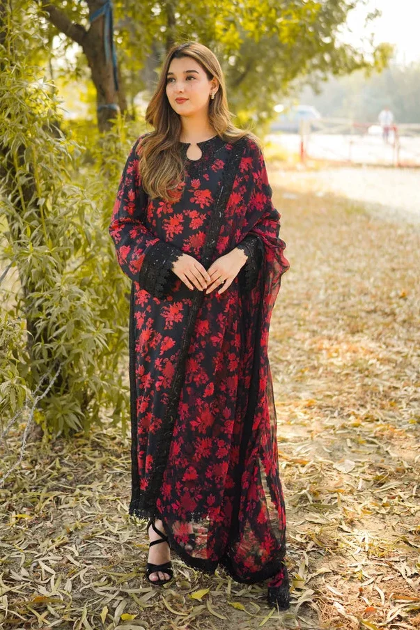 Aneela's Black Luxury Printed Lawn Collection Replica