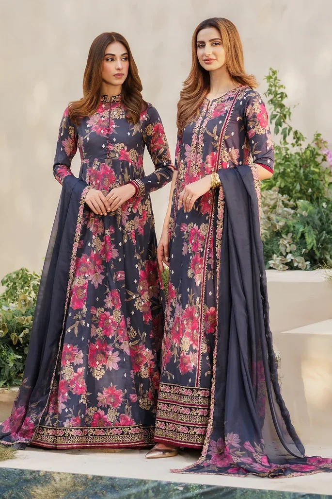 Iznik Navy Blue Printed Lawn Collection Replica