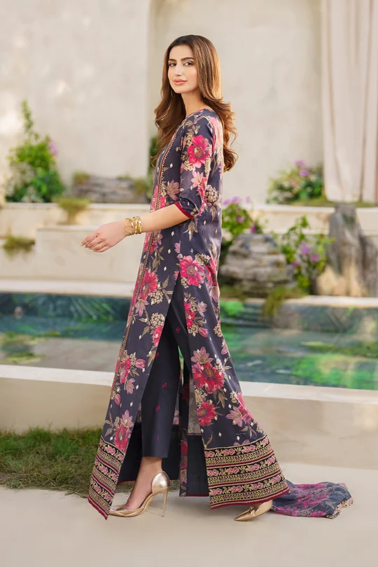 Iznik Navy Blue Printed Lawn Collection Replica - Image 3