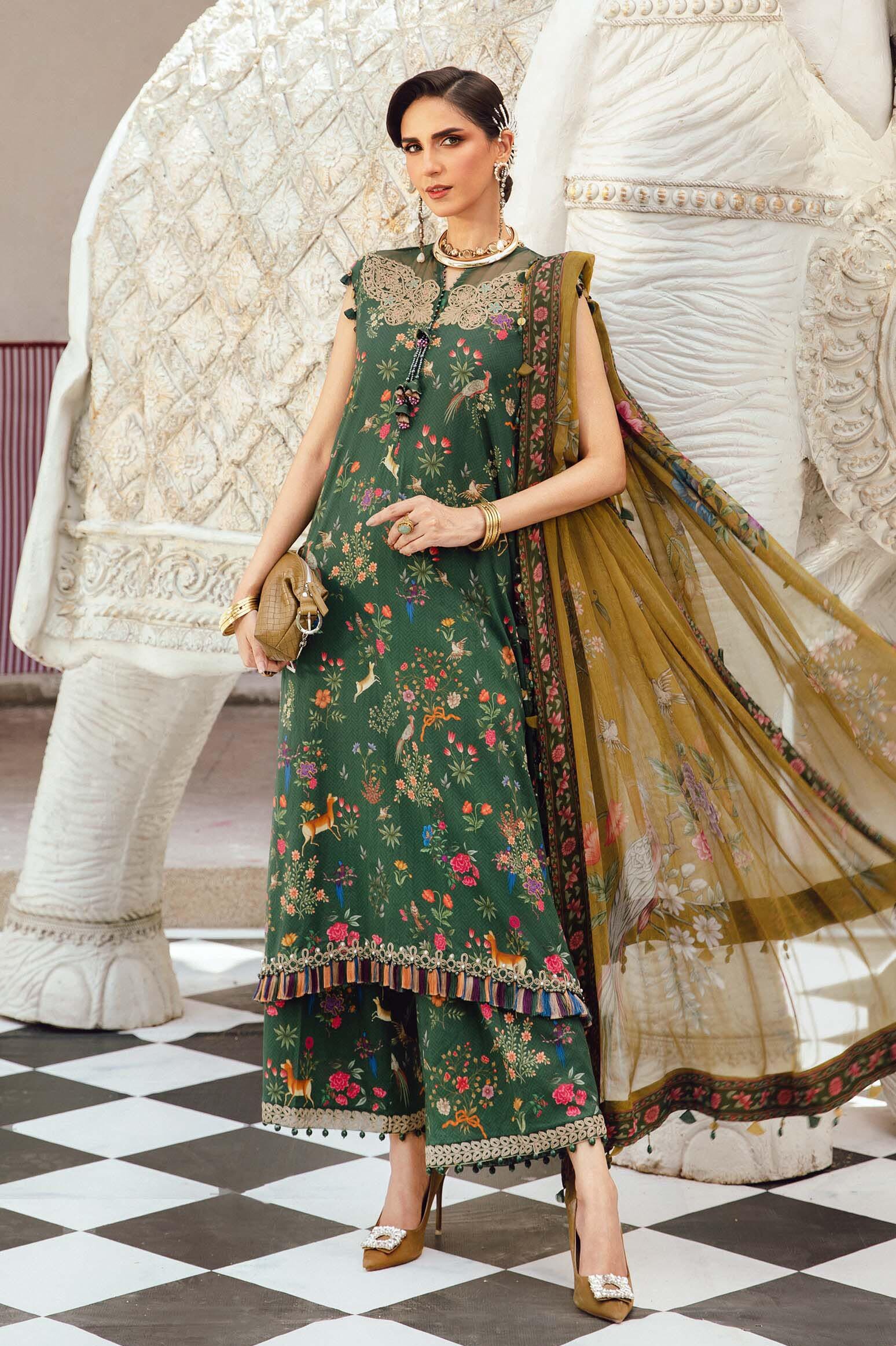 Maria B Bottle Green Printed Lawn Collection Replica