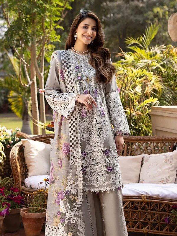 Elaf Grey Luxury Lawn Collection Replica