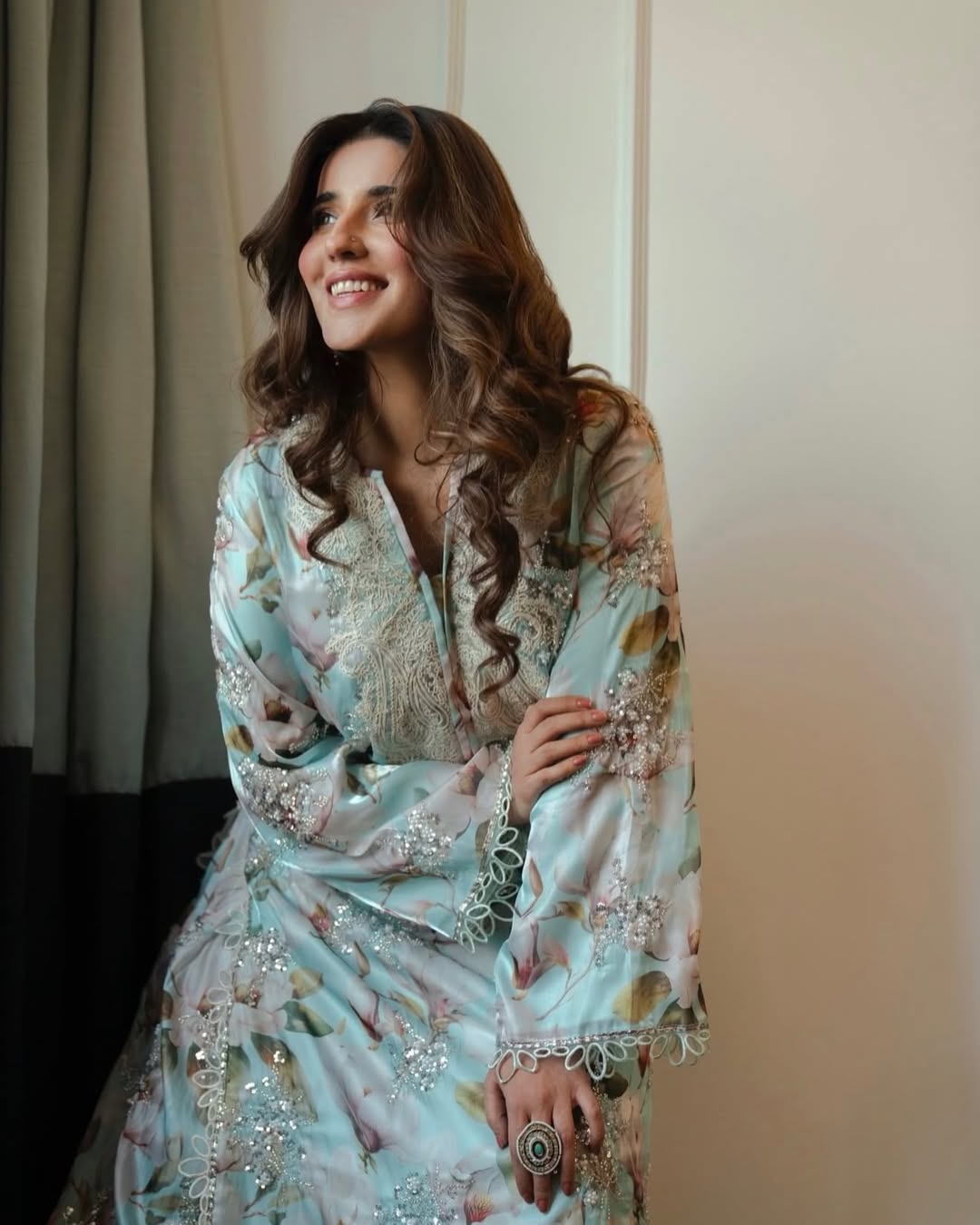 Alternative view of Aneela's Ice Blue Luxury Printed Lawn Collection Replica