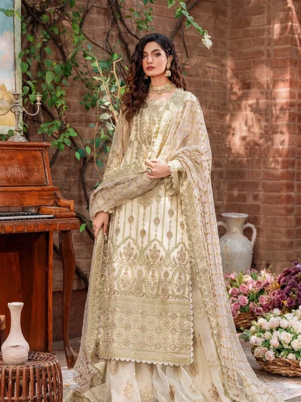 Akbar Aslam Off-White Bridal Collection Chiffon Replica