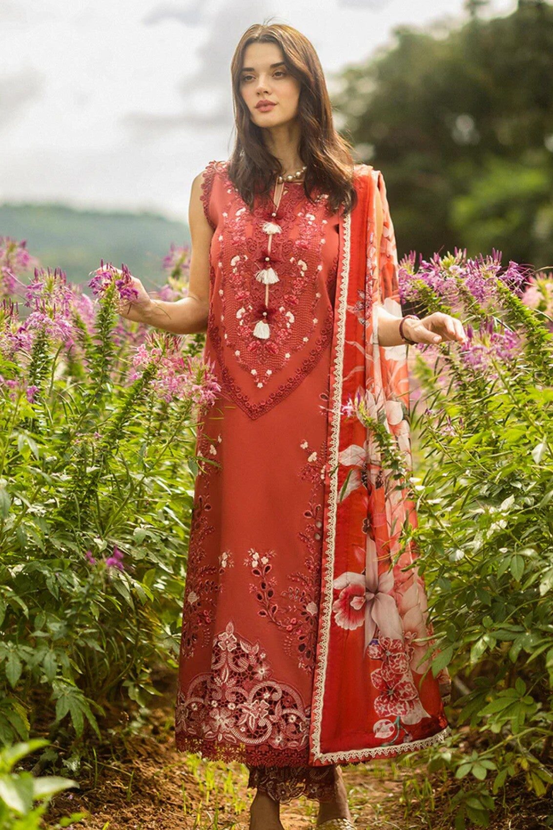 Mushq Red Luxury Lawn Collection Replica