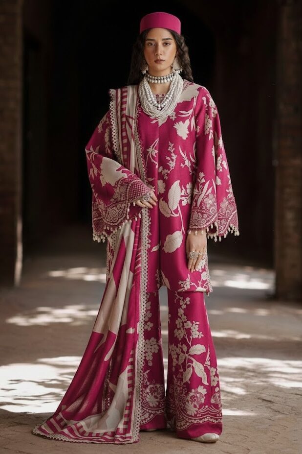 Aneela's Shocking Pink Printed Lawn Collection Replica
