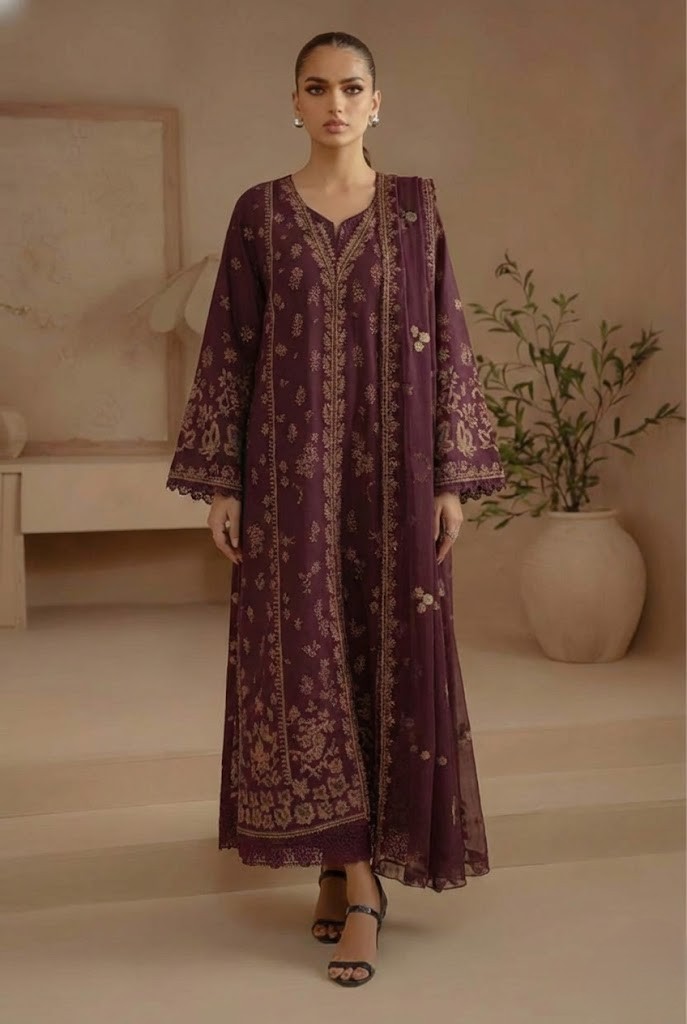 Alternative view of Shrenz Maroon Luxury Lawn Collection Replica