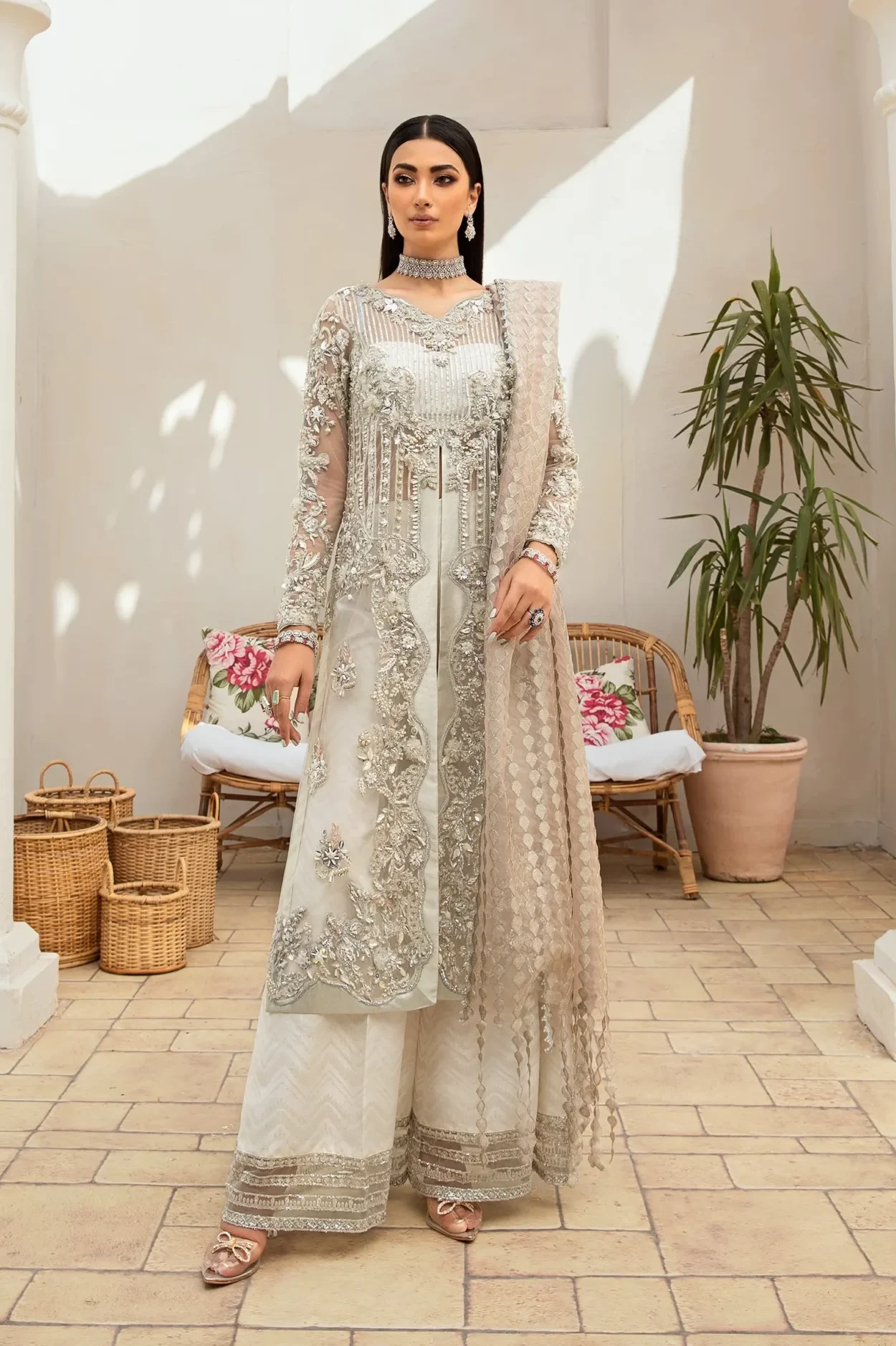 Maryam Hussain White Formal Collection Net Replica