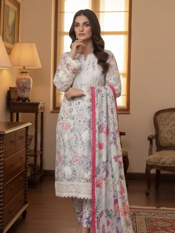 Shrenz Grey Luxury Printed Lawn Collection Replica
