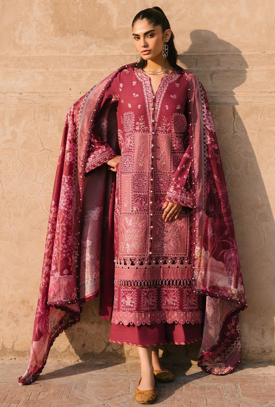 Bin Ilyas Maroon Luxury Lawn Collection Replica