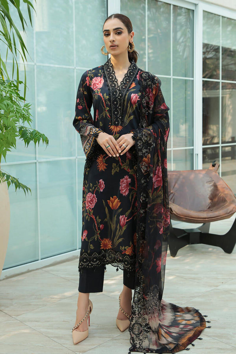 Nureh Jet Black Luxury Printed Lawn Collection Replica