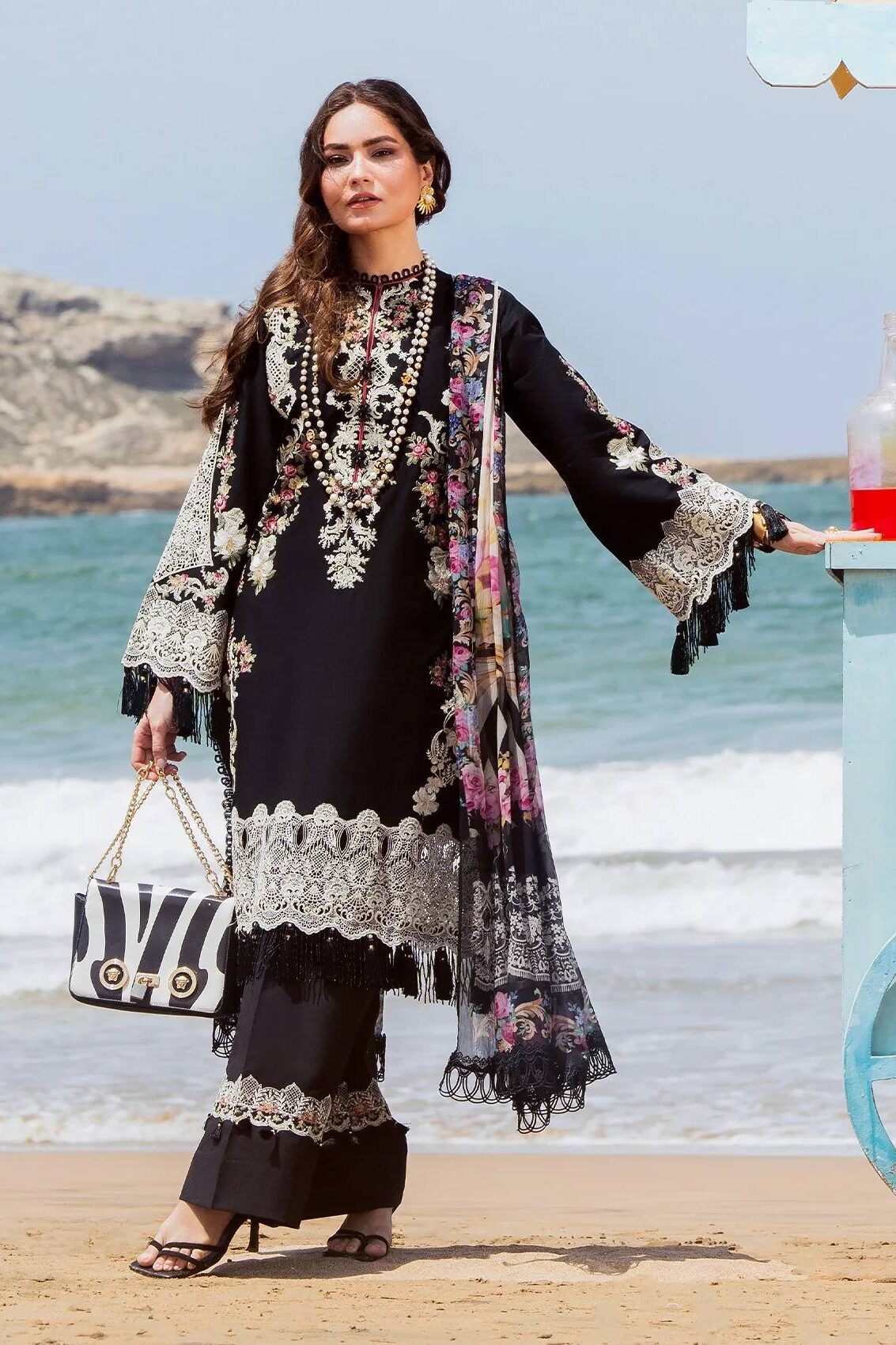 Elaf Jet Black Luxury Lawn Collection Replica