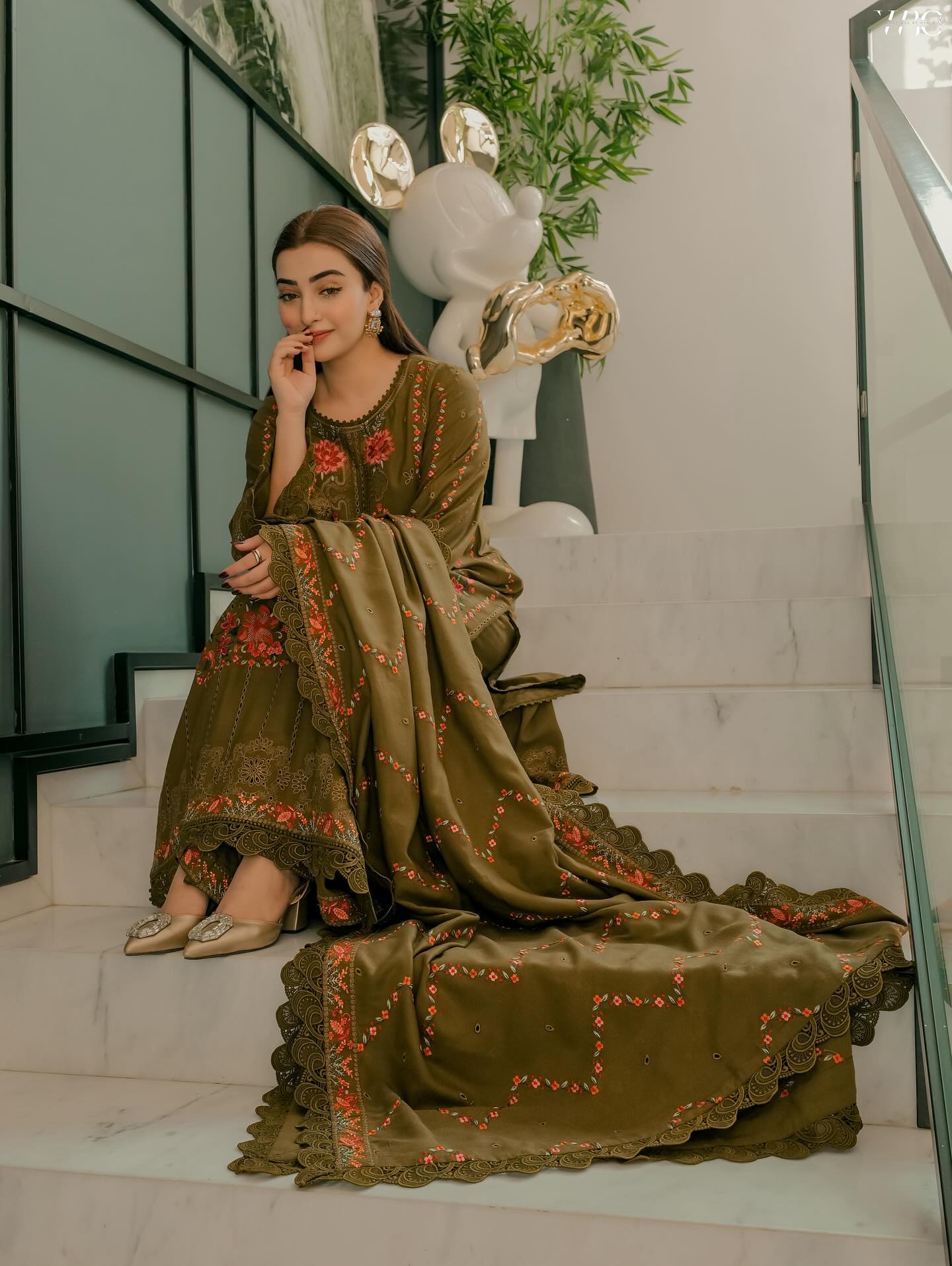 Alternative view of Aneela's Mustard Luxury Lawn Collection Replica