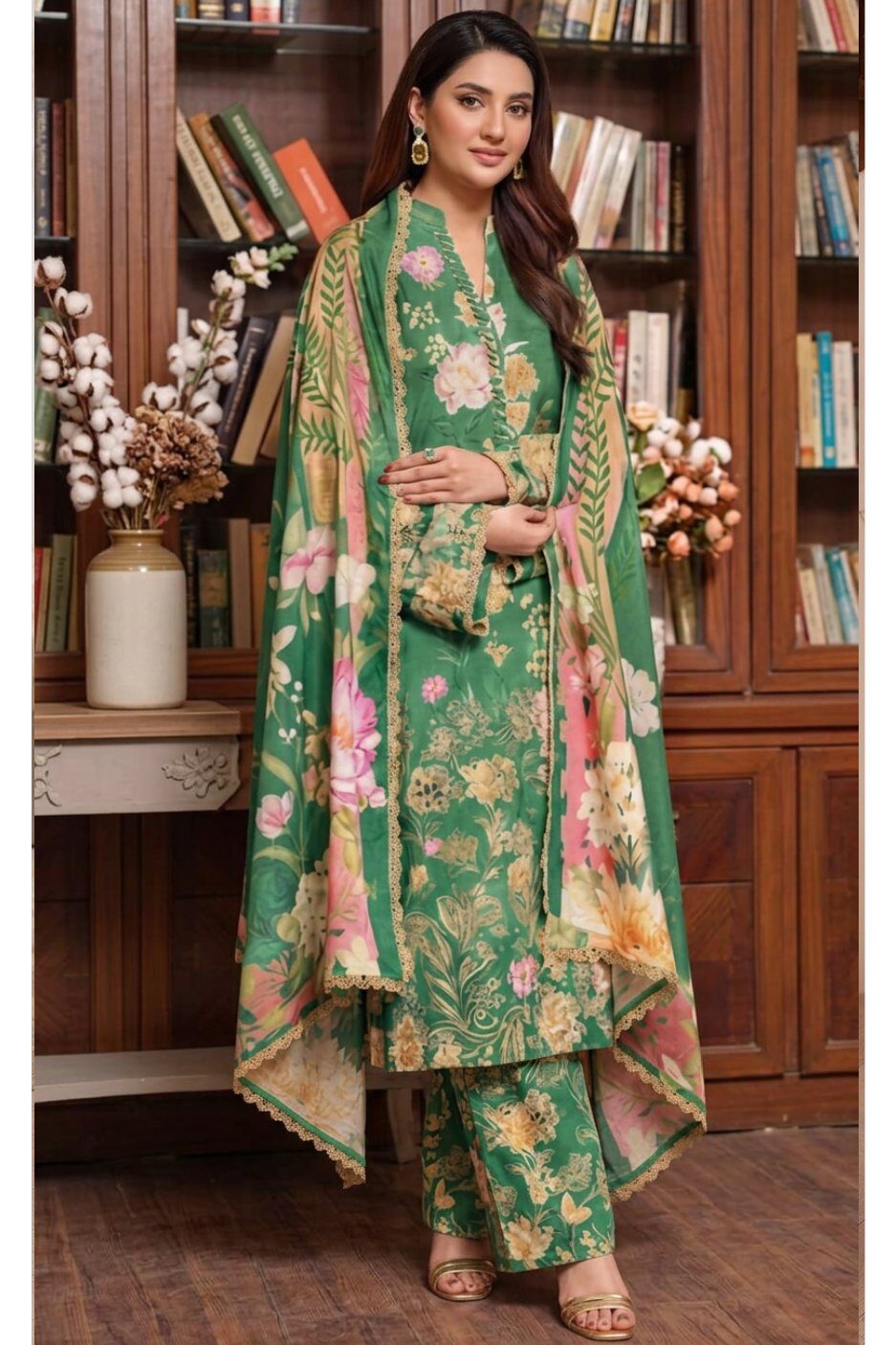 Aneela's Green Luxury Printed Lawn Collection Replica