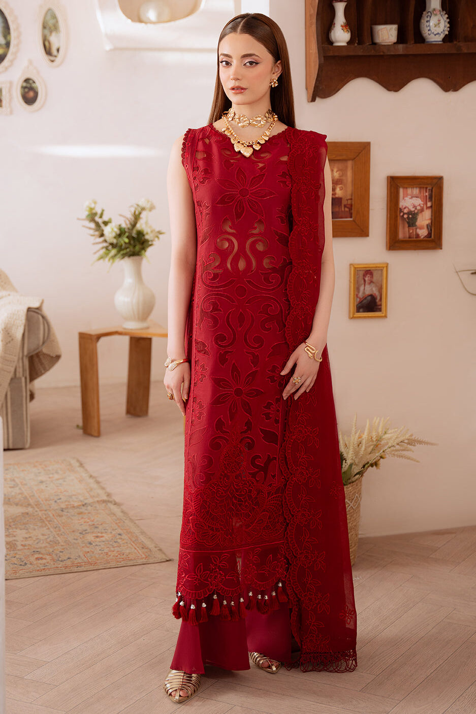 Mahnur Red Luxury Lawn Collection Replica