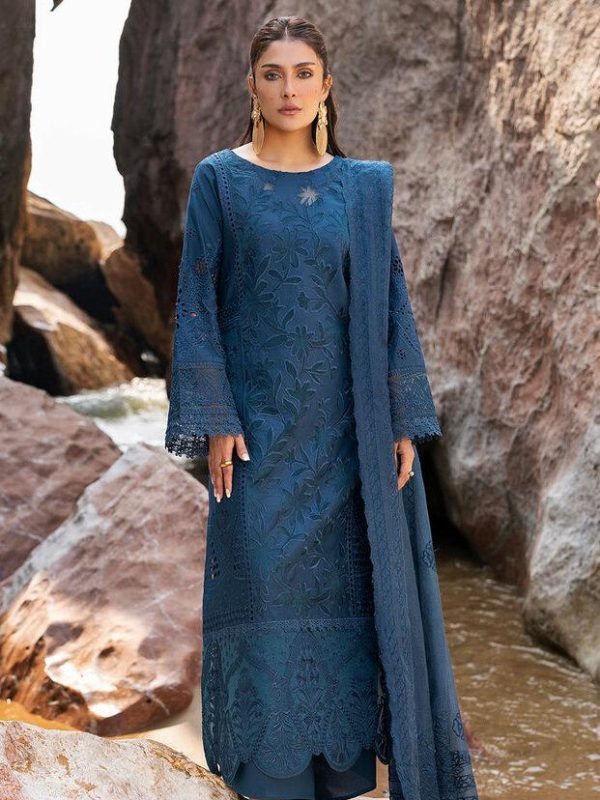 Mahnur Zinc Blue Luxury Lawn Collection Replica