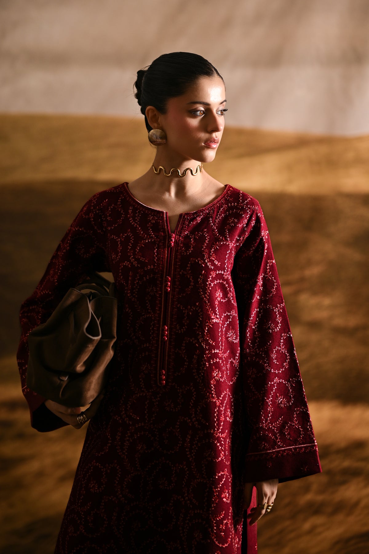 Alternative view of Zaib Maroon Luxury Lawn Collection Replica